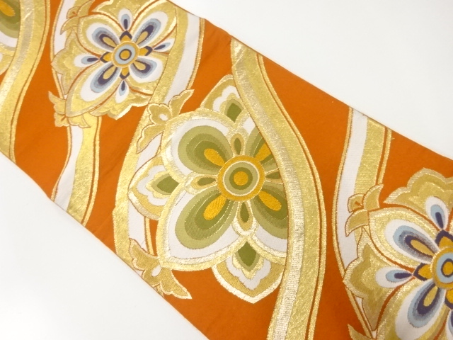 アンティーク　斜め立涌に花模様織出し袋帯（材料）